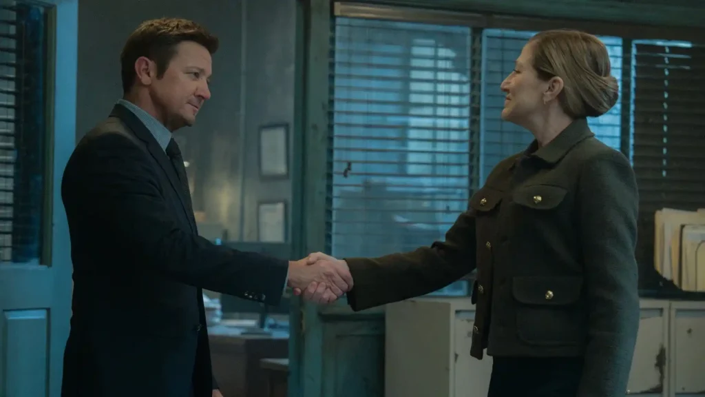 Jeremy Renner and Edie Falco in Mayor of Kingstown Season 4