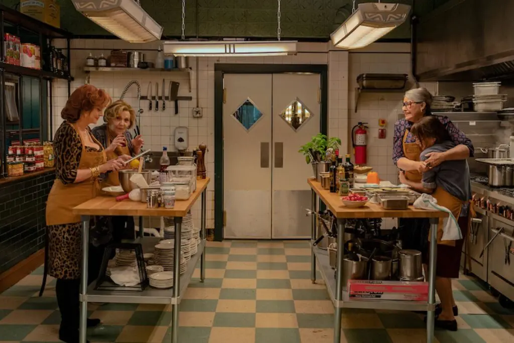 A still from Nonnas featuring the grandmothers at work