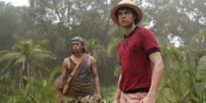 (L to R) Jacob Romero as Usopp, In?aki Godoy as Monkey D. Luffy in season 2 of One Piece