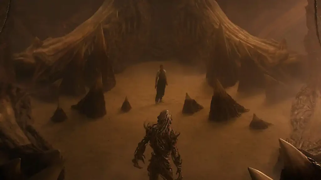 A still of Eleven (Millie Bobby Brown) and Vecna in the finale of Stranger Things Season 5